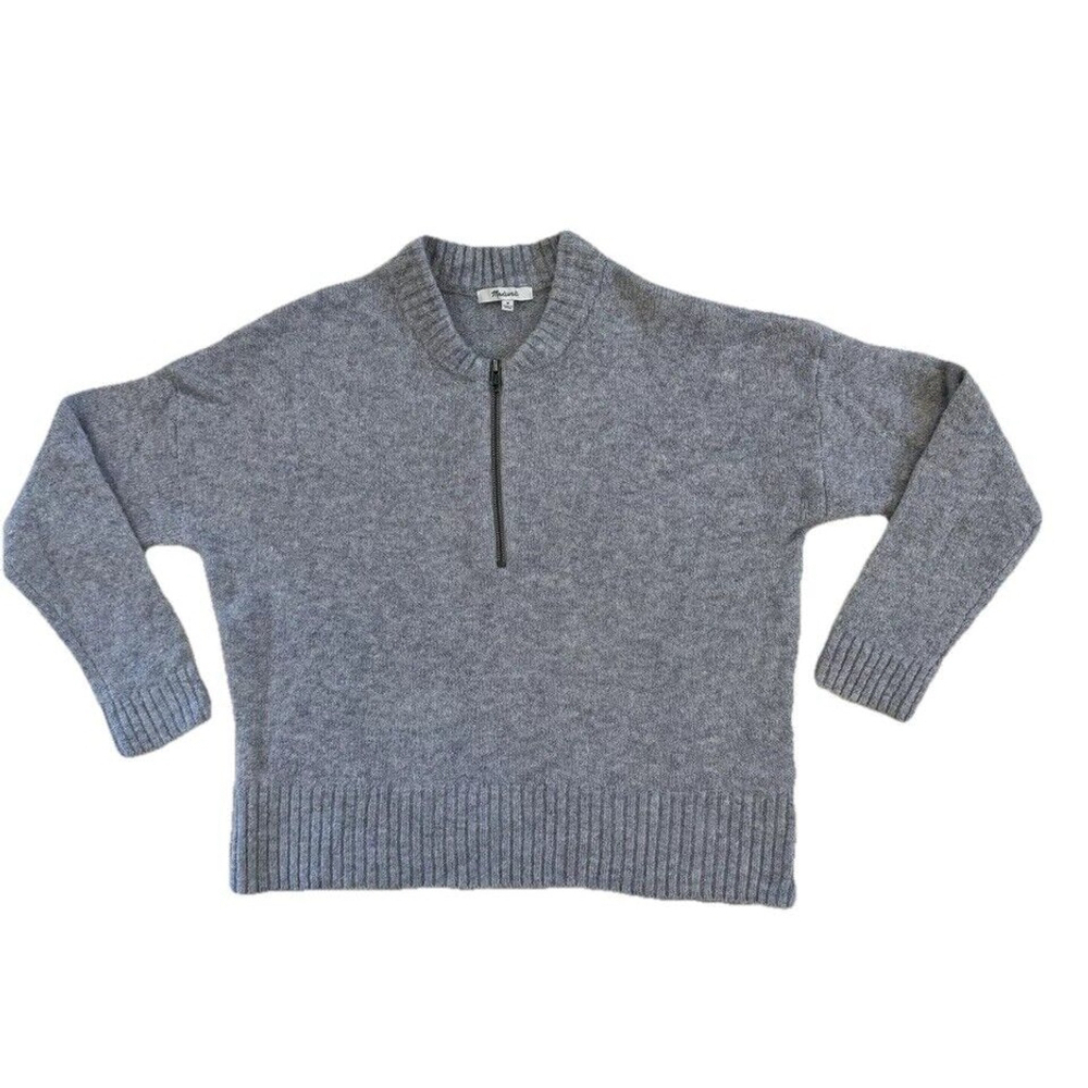 Madewell Women Wool Blend Sweater Pullover 1/4 Zip Blue Chunky Size:M